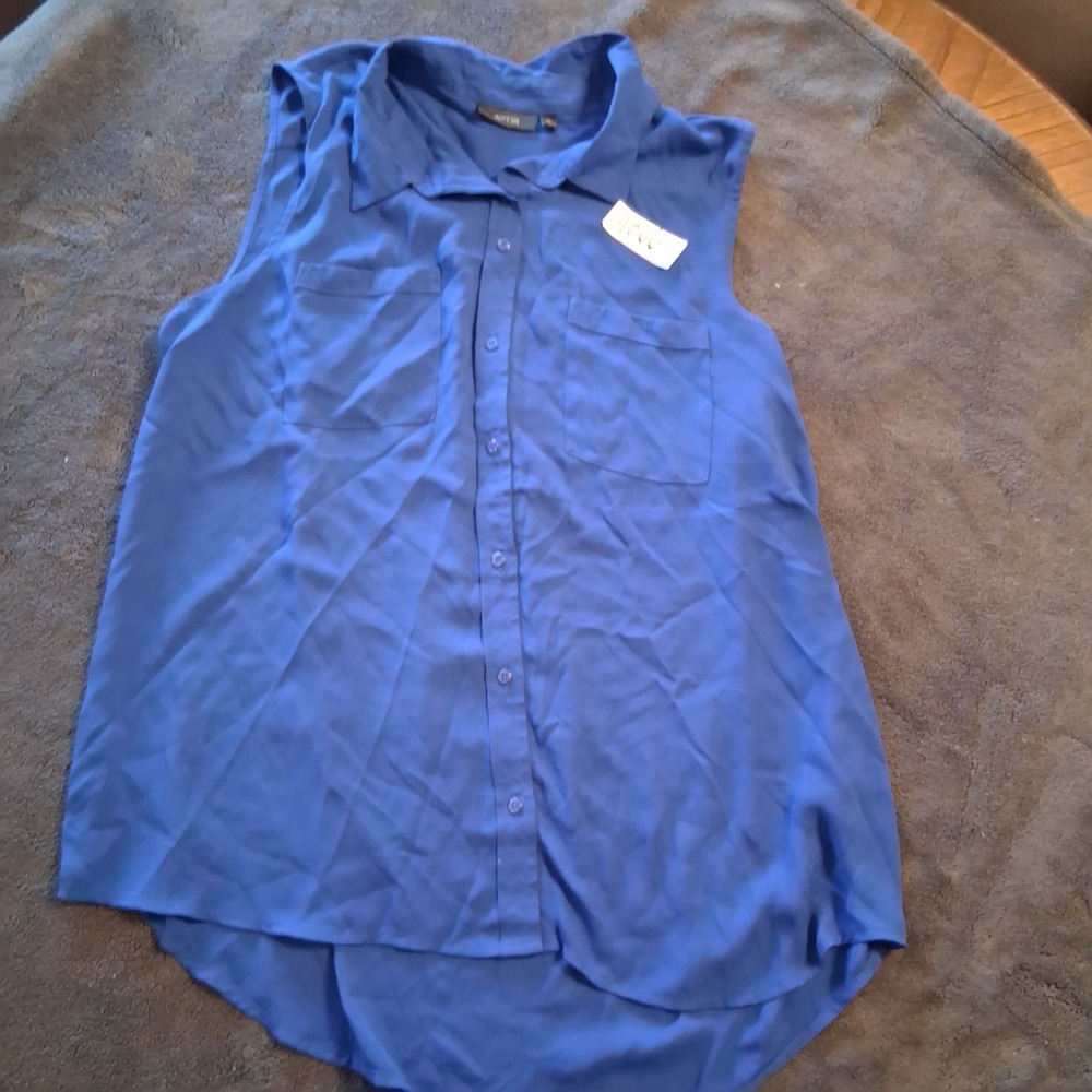 Apt 9 Sleeveless Button Up Blouse Womens Blue XL Dual Pocket Top Flowy Casual